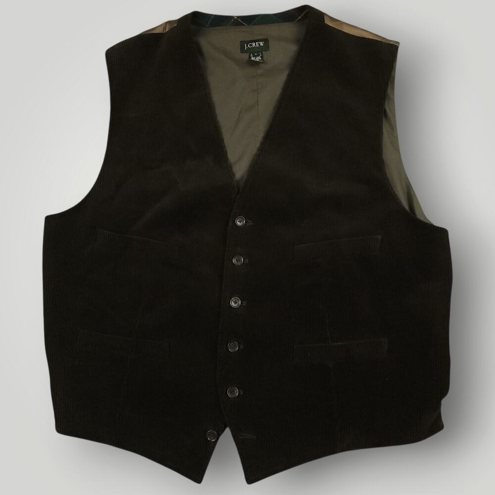 J Crew Suit Vest Waistcoat Mens XL Vtg Y2K Corduroy Buckle Back Ivy Style Brown